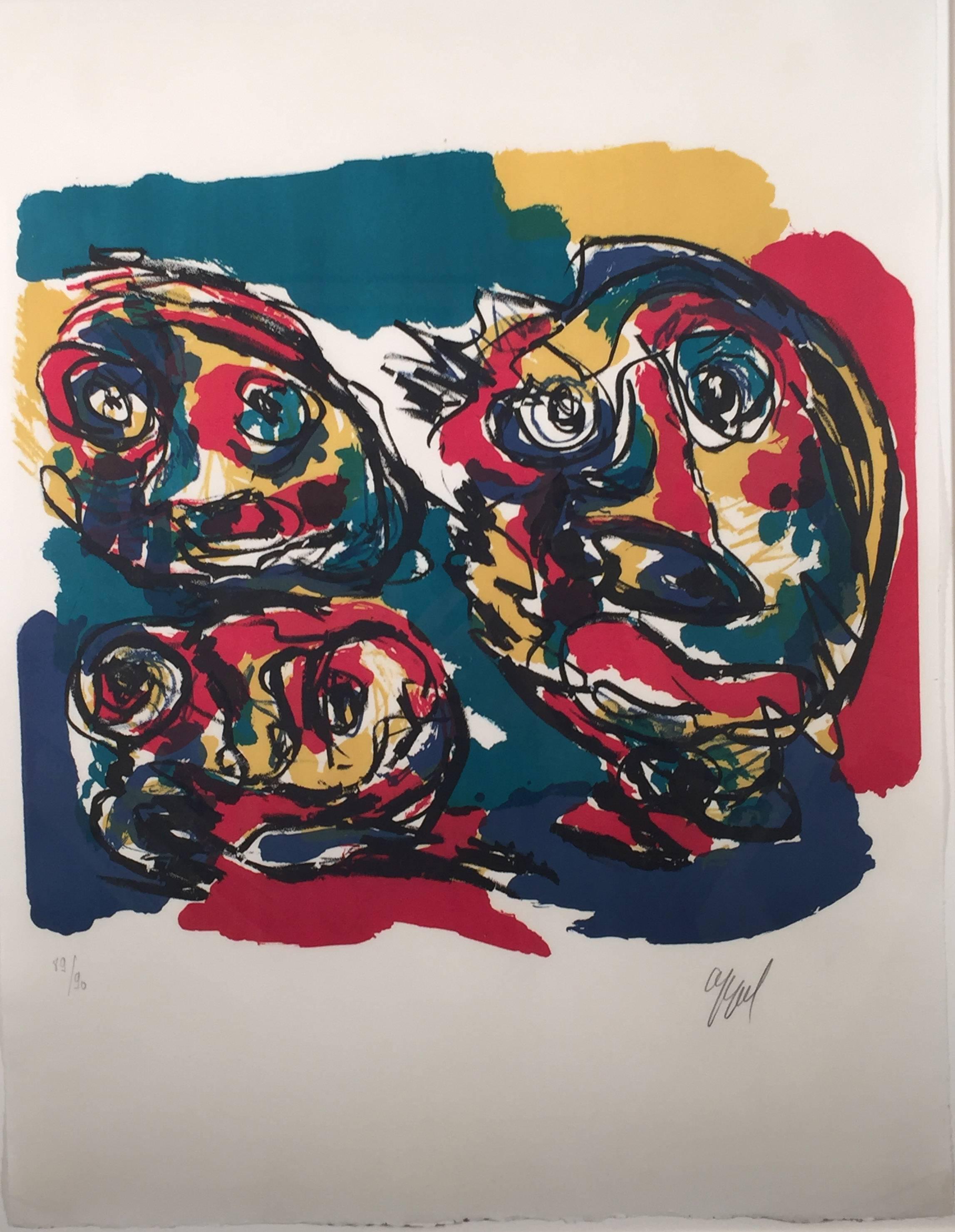 Karel Appel Abstract Print - THREE FACES