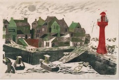 Vintage UNTITLED (LIGHTHOUSE, HOUSES AND BOATS).