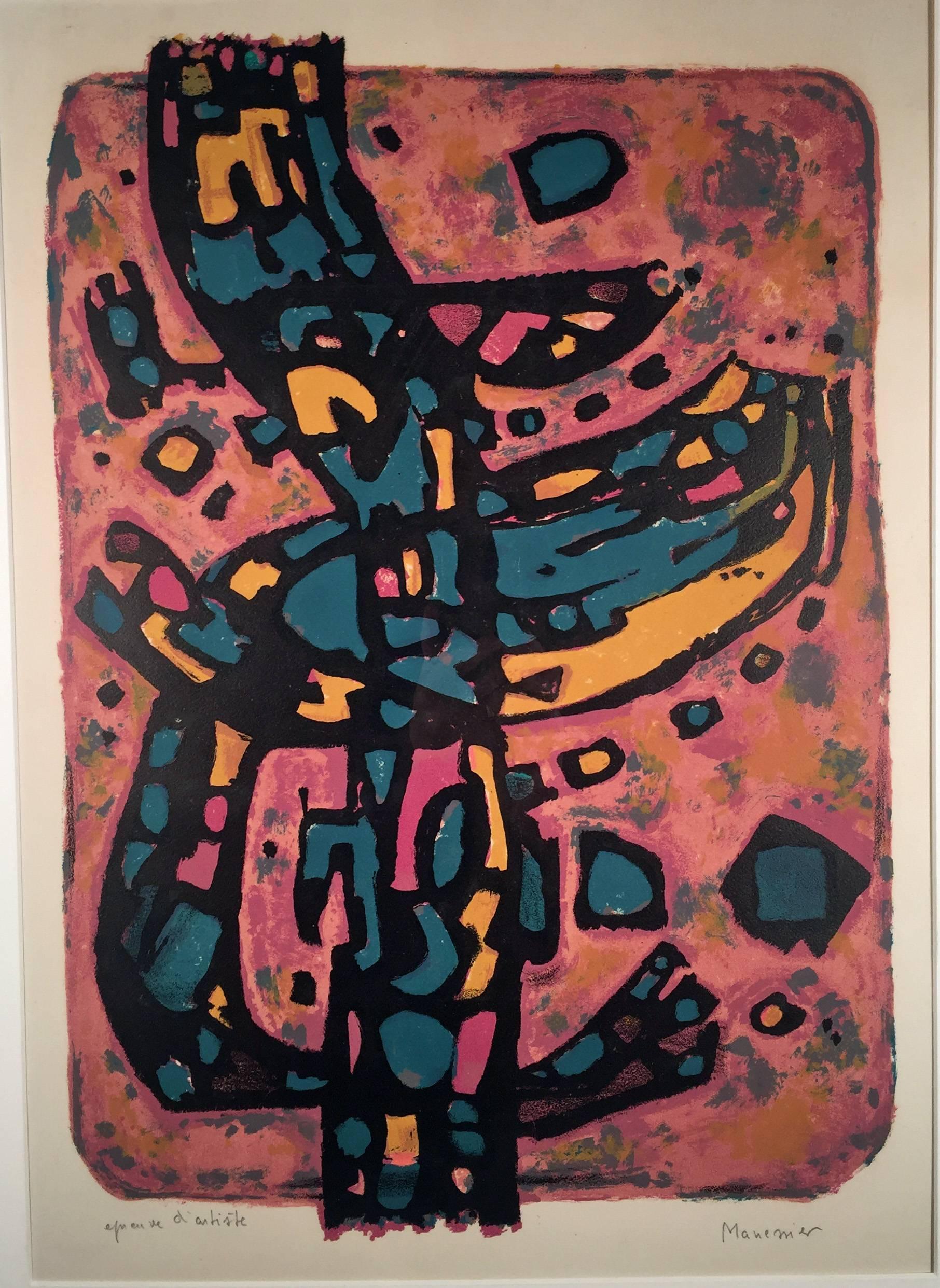 Alfred MANESSIER Abstract Print - FLAMME VIVE