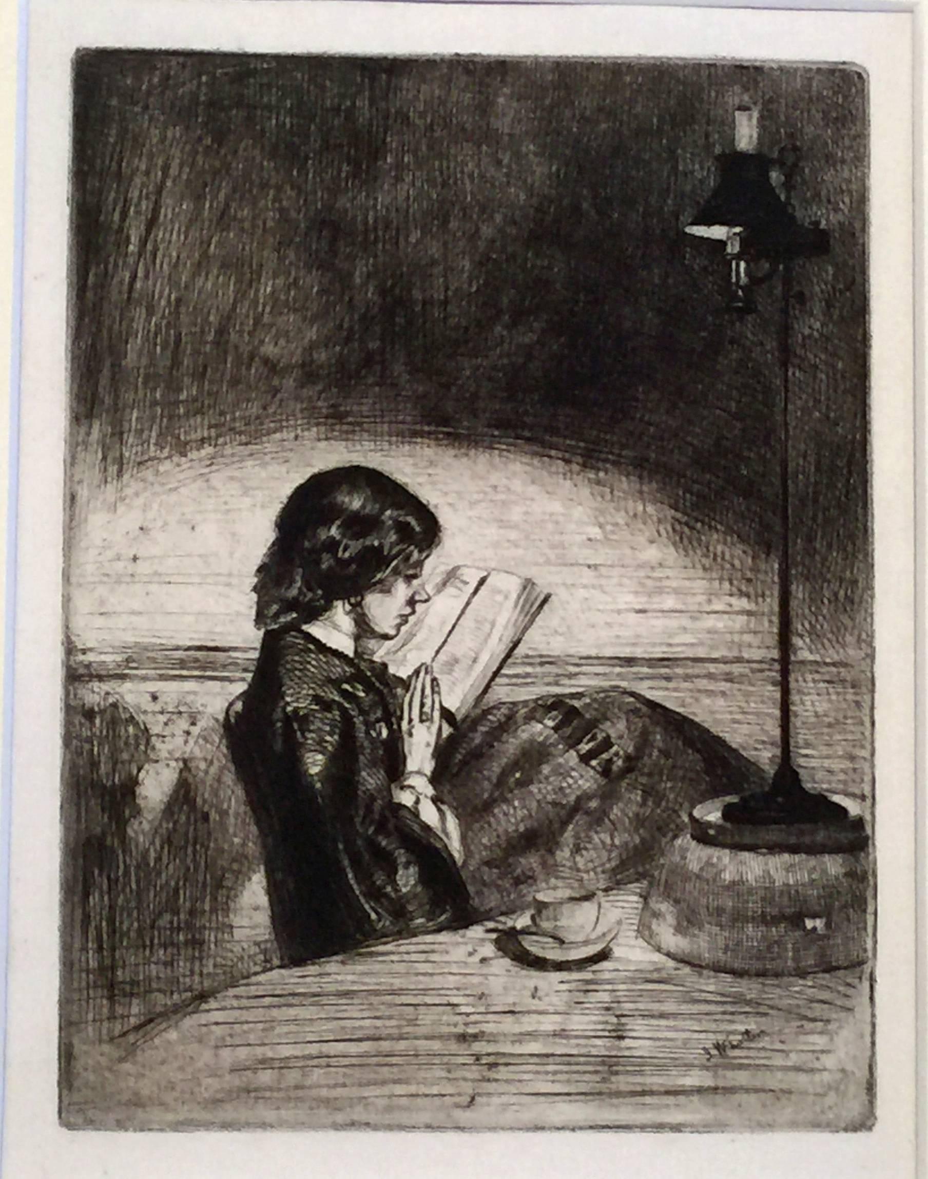 James Abbott McNeill Whistler Portrait Print - READING BY LAMPLIGHT
