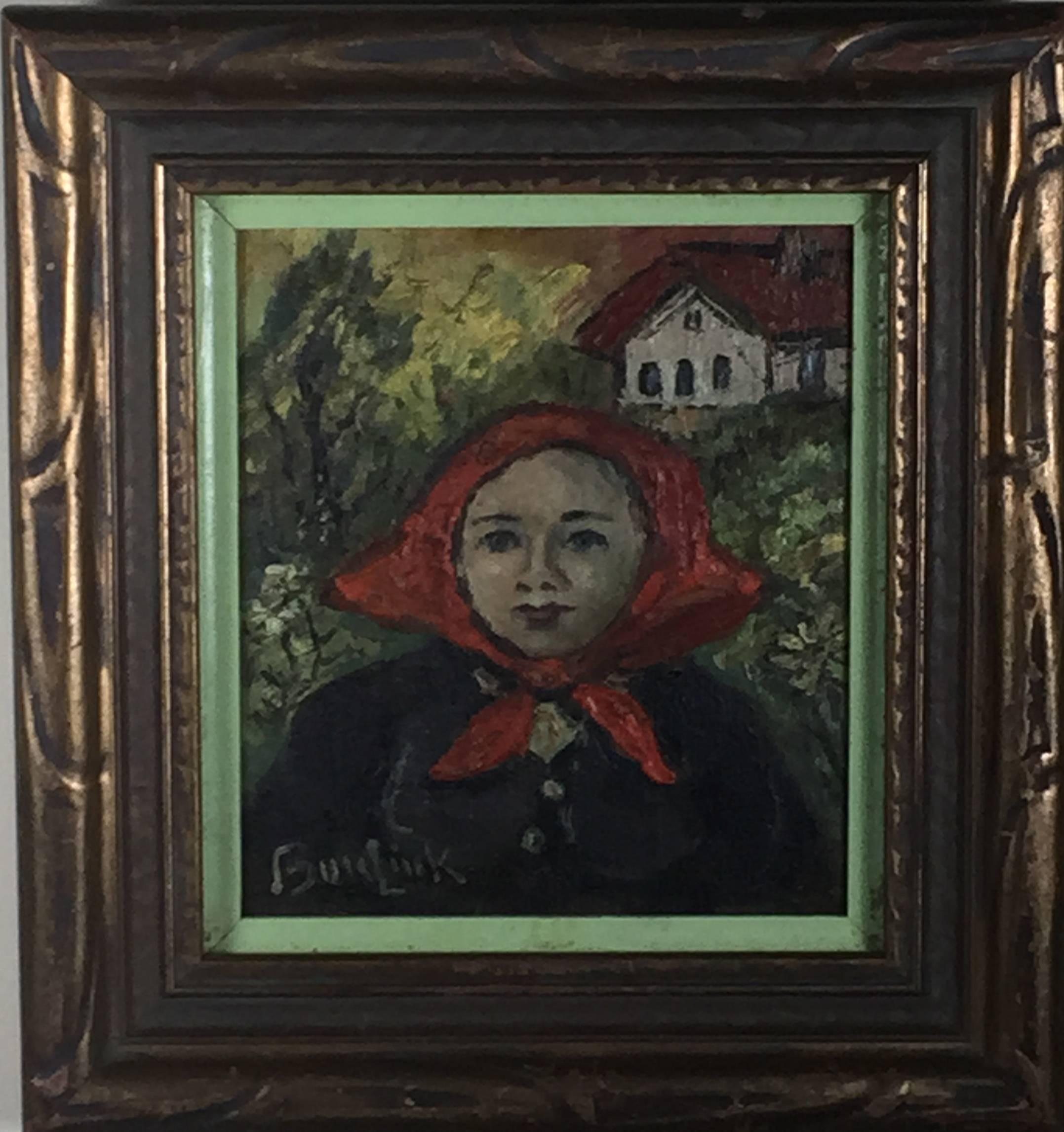 WOMAN WITH RED KERCHIEF - Painting by David Burliuk