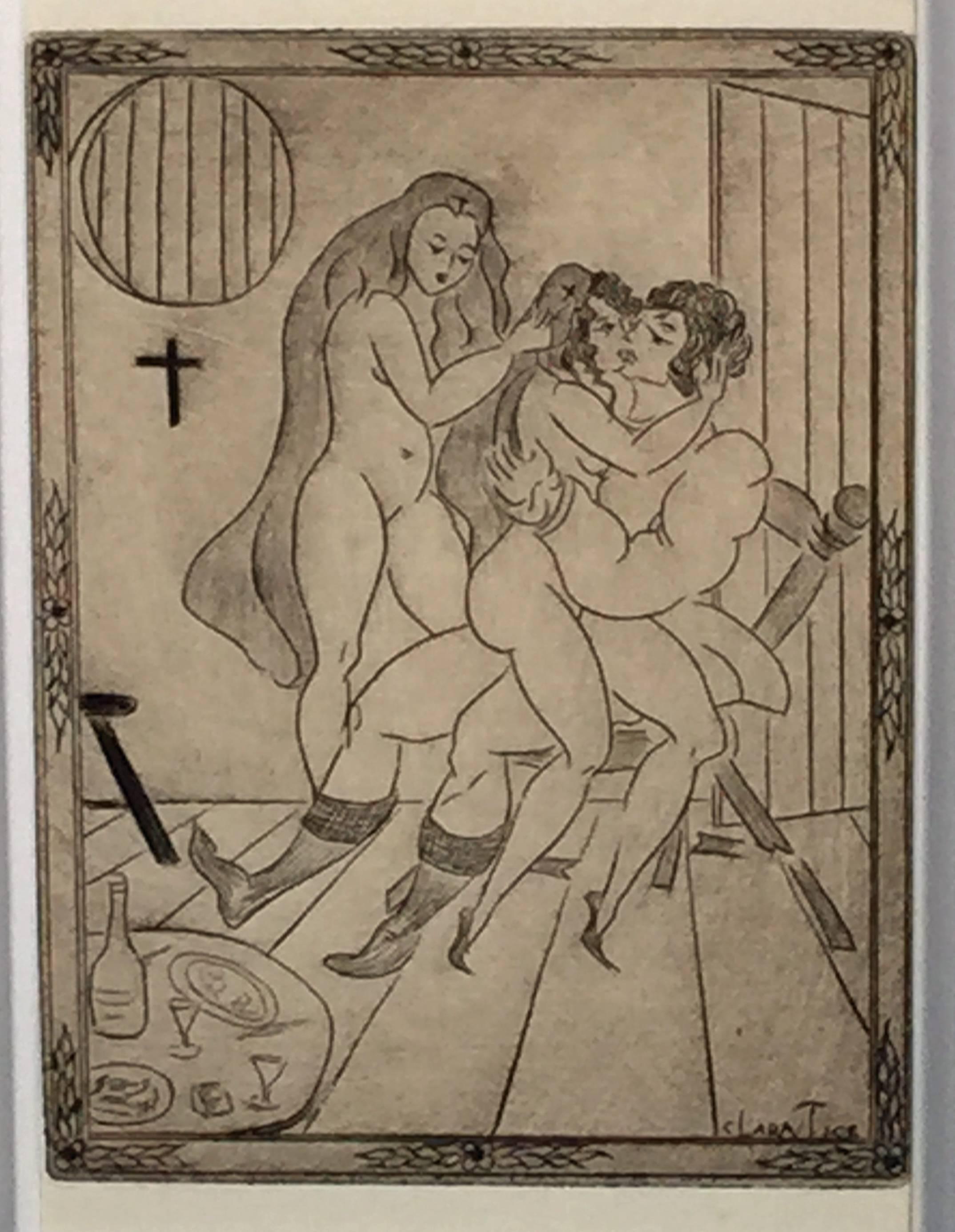 Tice, CLara (Amerikanerin, 1888-1973).  ELF RADIERUNGEN. Radierungen auf
papier, nicht datiert, aber 1930er Jahre. Jeweils ca. 6 x 4 1/2 Zoll auf einem Blatt
c. 9 1/2 x 6 1/4 Zoll. Jeweils in der Platte signiert. Aus einem Buch oder
von Tice