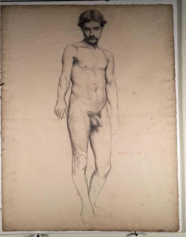 ACADEMIC MALE NUDE FIGURE STUDIES - Brown Figurative Art by Unknown