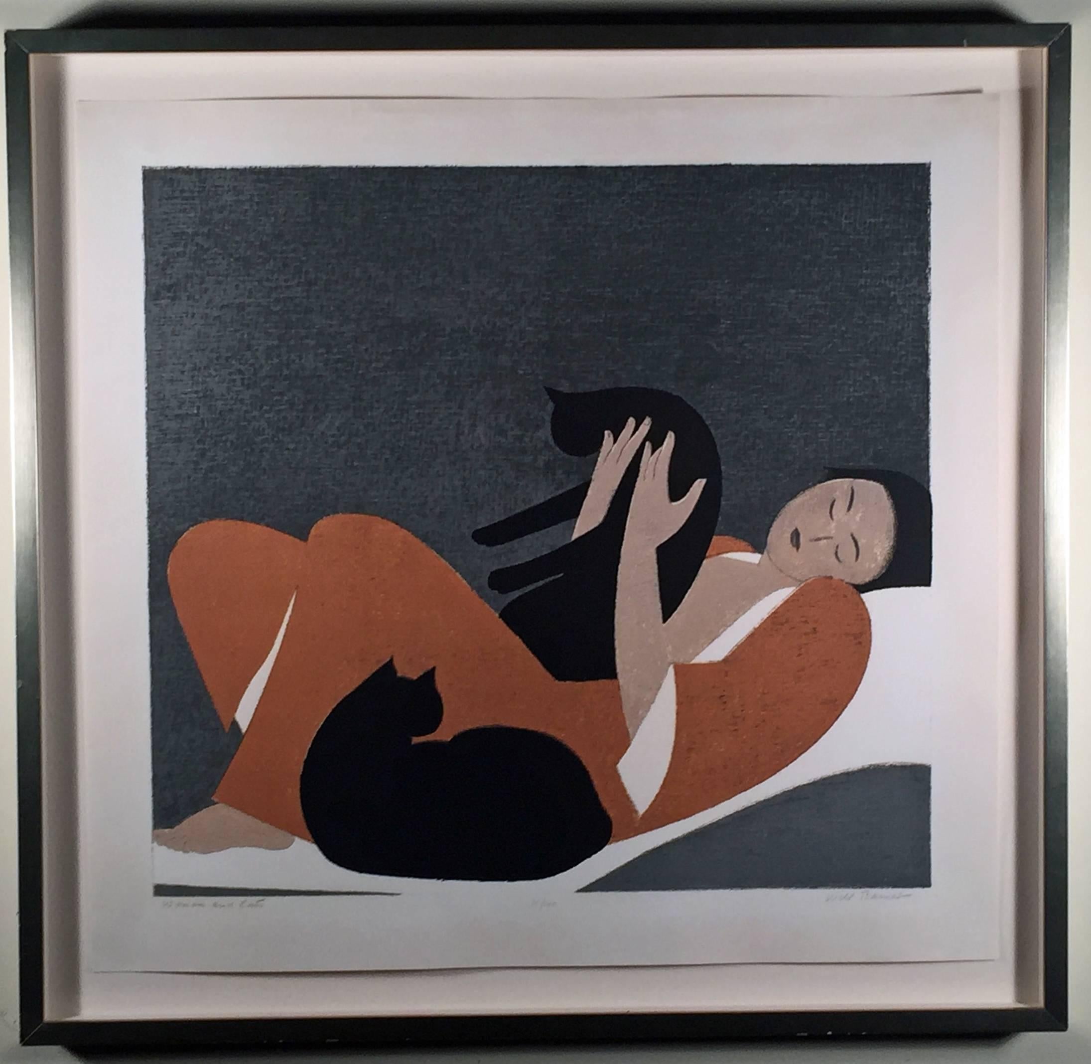 WOMAN AND CATS - Print by Will Barnet