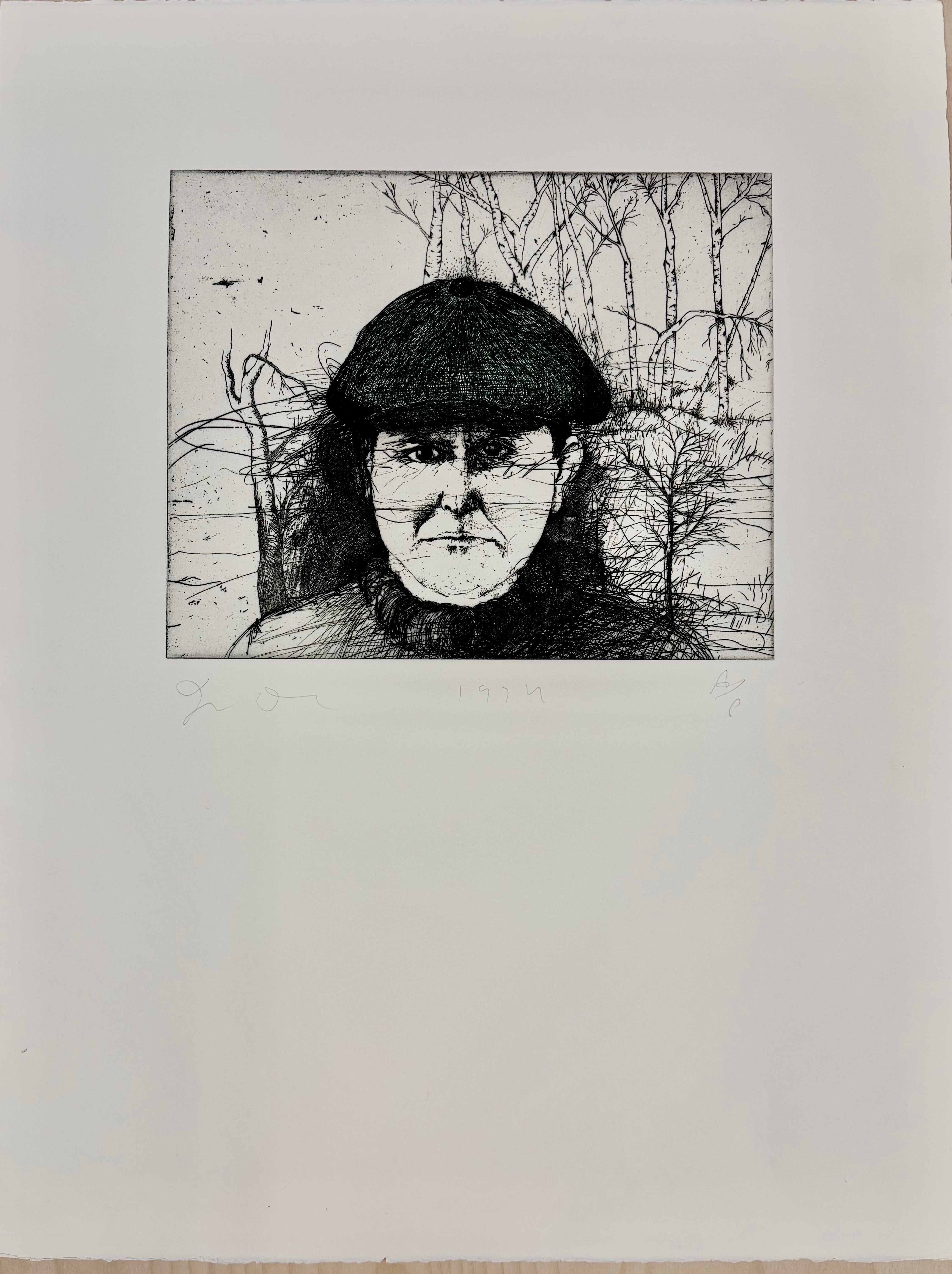 Jim Dine Portrait Print - SELF-PORTRAIT IN A FLAT CAP - STATES I - IV