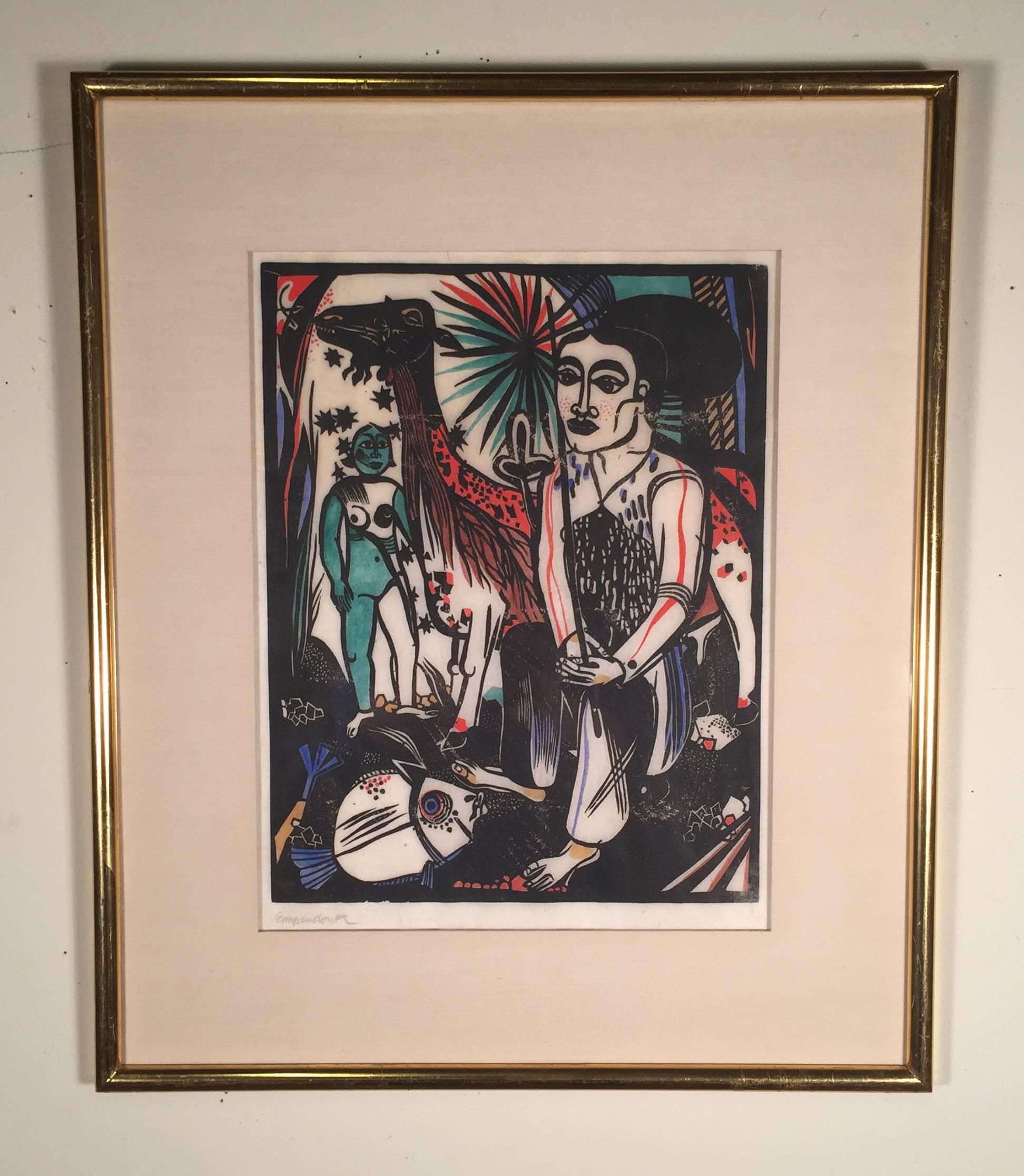 DER HIRT MIT DER GROSSEN ZIEGE ( MIT DER LARGE GOAT) – Print von Heinrich Campendonk