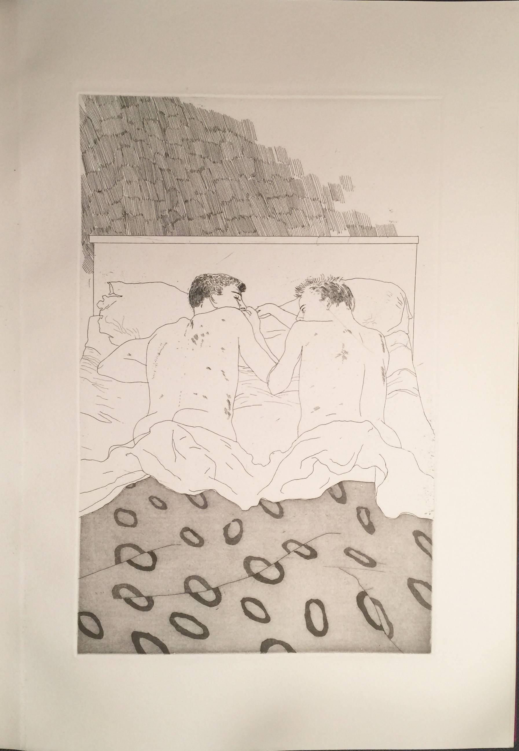 (Hockney, David) illus. FOURTEEN POEMS BY C.P. CAVAFY. S.47-59. Editions Electo, London, 1966. 
Folio (19 x 13 /14 inches, 484 x 385 mm.), cloth, slipcase, text and thirteen etchings. 
One of 250 copies from "Edition A," signed and