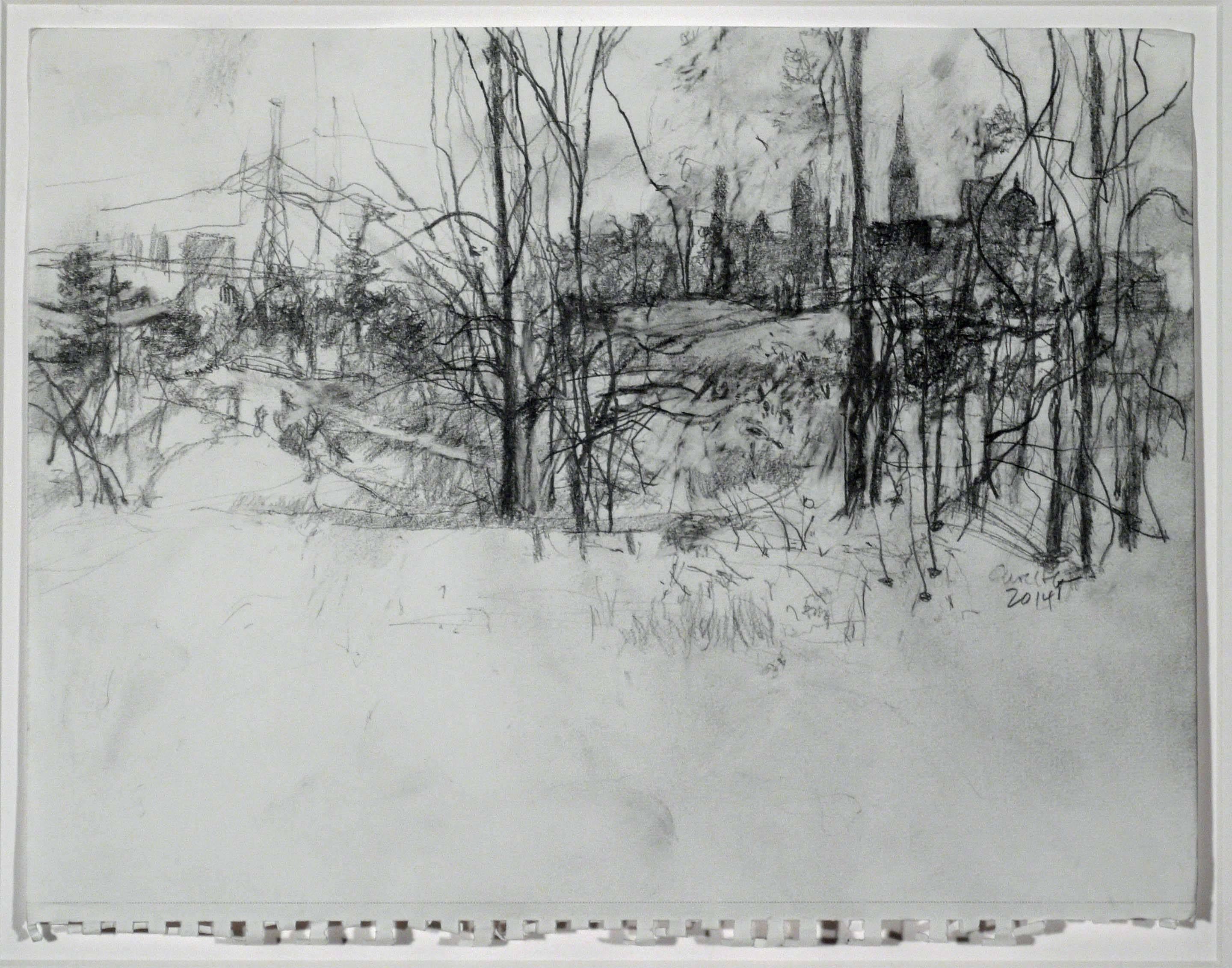 Heft, Carol. LANDSCAPES FROM THE BUS. 
Ink or Pencil on paper, c.2013-2015. Signed and dated. 
Circa 13 3/4 x 11 inches or the reverse. 
In excellent condition. Carol Heft is an American artist based in New York. 
Among her activites, she teaches