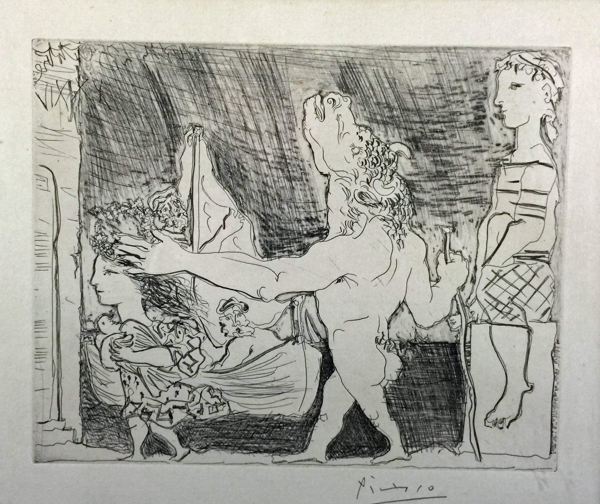 Pablo Picasso Figurative Print - MINOTAURE AVEUGLE GUIDEE PAR UNE FILETTE - BLIND MINOTAUR GUIDED BY A YOUNG GIRL