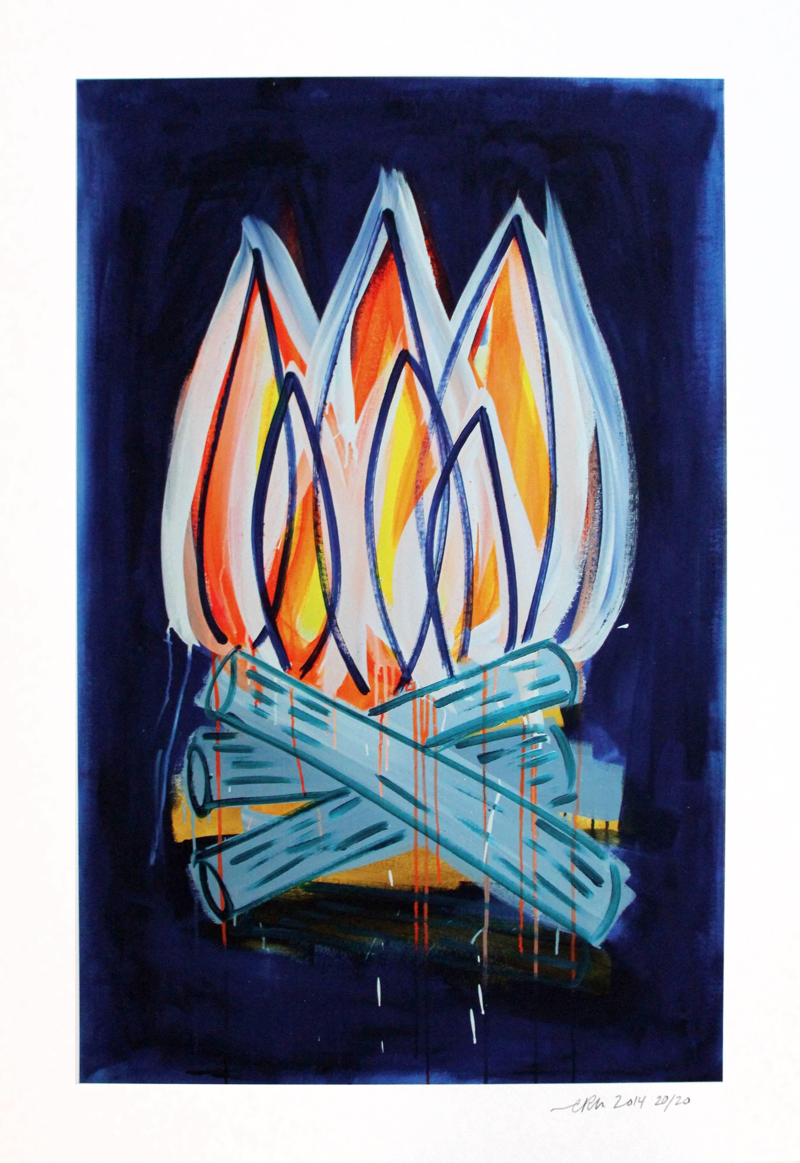 Evening Fire (Grey Logs) - Print by Erin Rachel Hudak