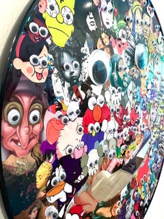 Touches de TOC, collage pop art, art urbain, visages, yeux globuleux, Banksy