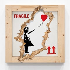 Pop Art, caja rota, marco superior, arte callejero, Banksy, chica del globo, rojo, negro