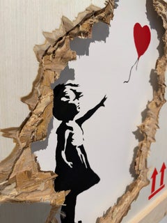 Pop Art, caja rota, marco superior, arte callejero, Banksy, chica del globo, rojo, negro