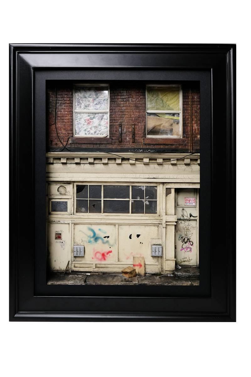 "4th. St." NYC - Custom framed with museum quality non-glare glass & LED lights. - Sculpture by Ryan Thomas Monahan