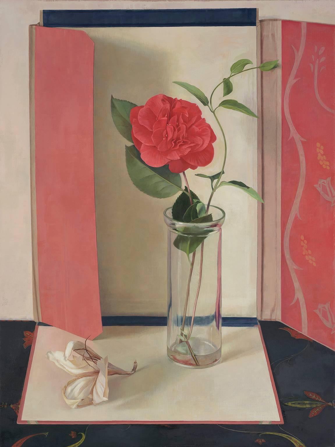Susan Angharad Williams Still-Life Painting - Camellia and Russian Folder
