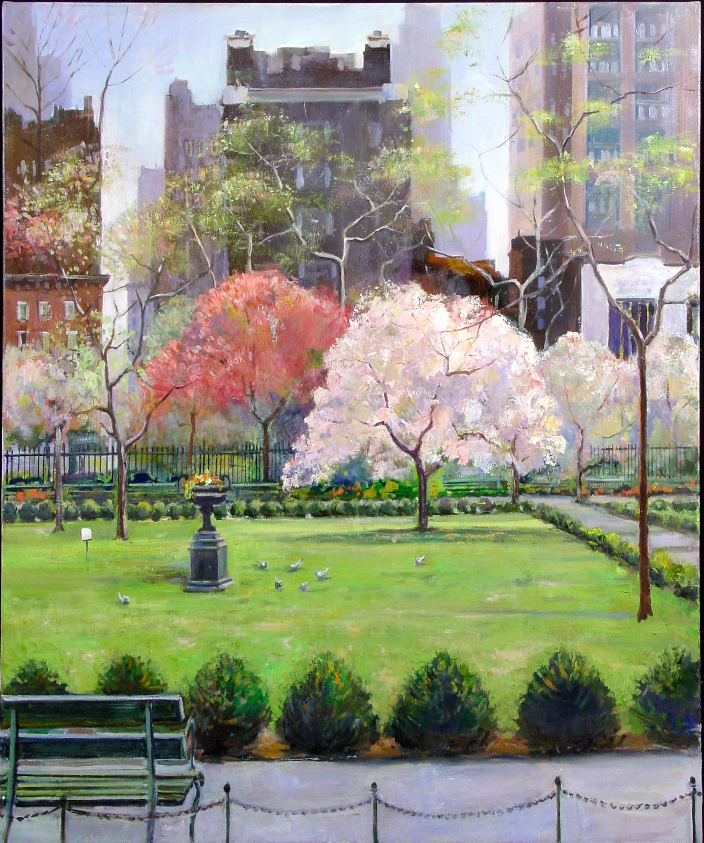Lawrence Kelsey Landscape Painting - Gramercy Park In Spring