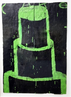 Mixed media painting of cake, Gary Komarin, Cake (Lime on Black)
