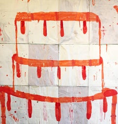 Mixed media painting of cake, Gary Komarin, Cake (Red on Crème)