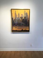 Peinture impressionniste de New York par Lawrence Kelsey, « Downtown Skyline and Tug » (Lordtown Skyline et Tug)
