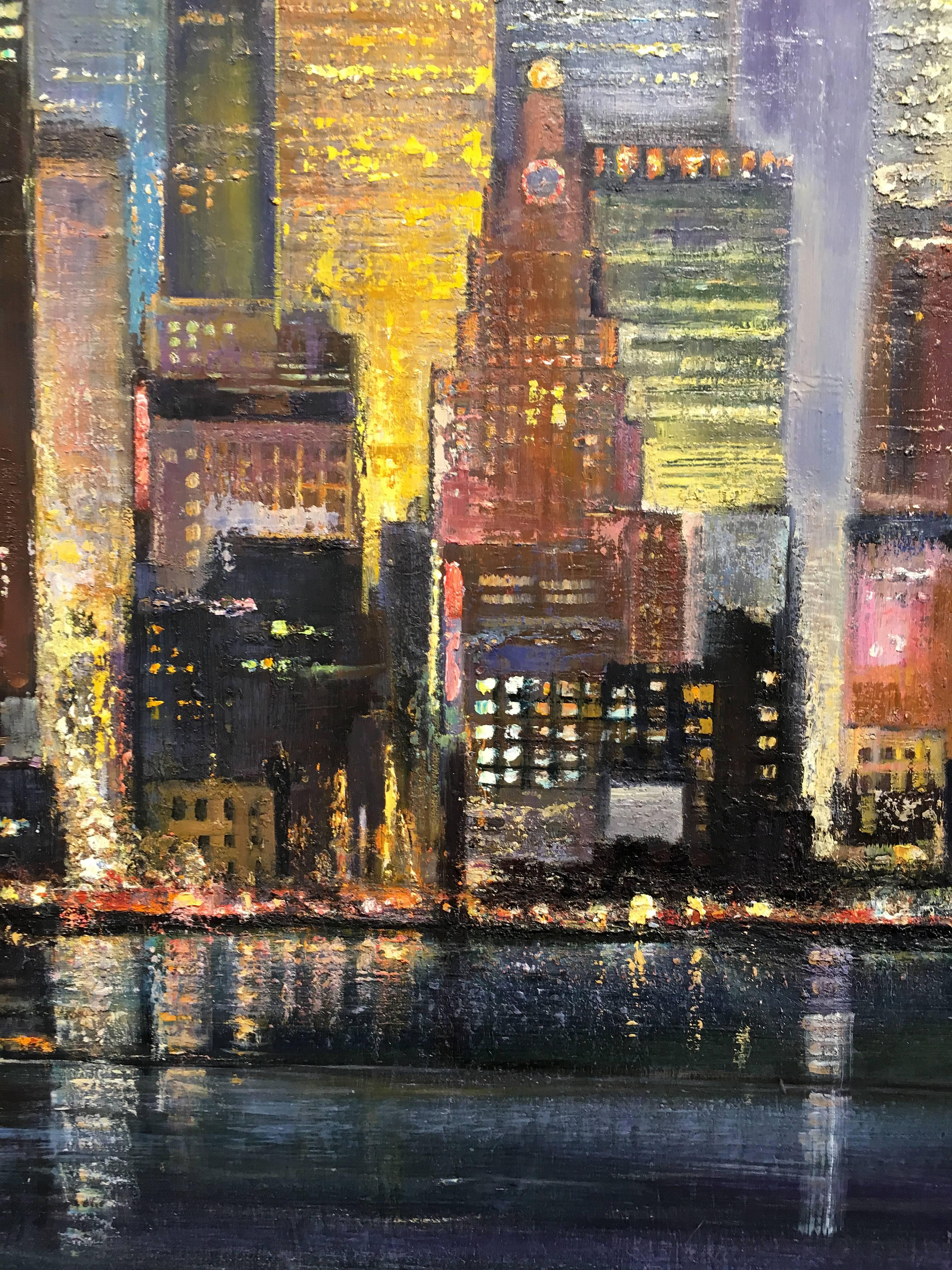 Luces de Nueva York - Landscape Painting Negro de Lawrence Kelsey
