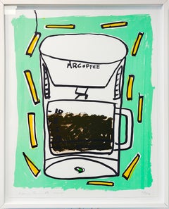 Bold, Mint Green, Pop Art Print 'Mr. Coffee with Fries' by Katherine Bernhardt