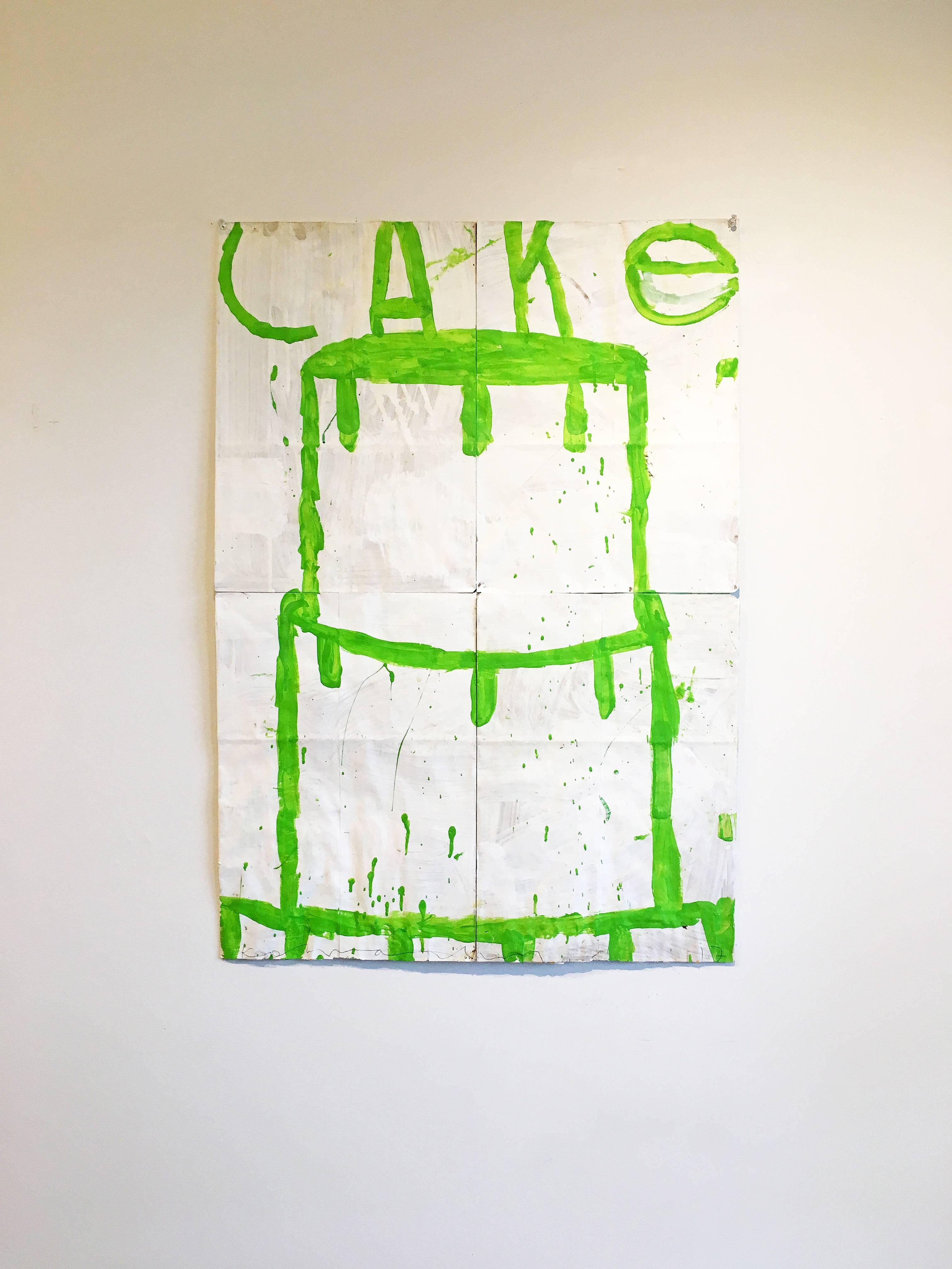 Mixed media painting of cake, Gary Komarin, Cake (Lime on White) 1