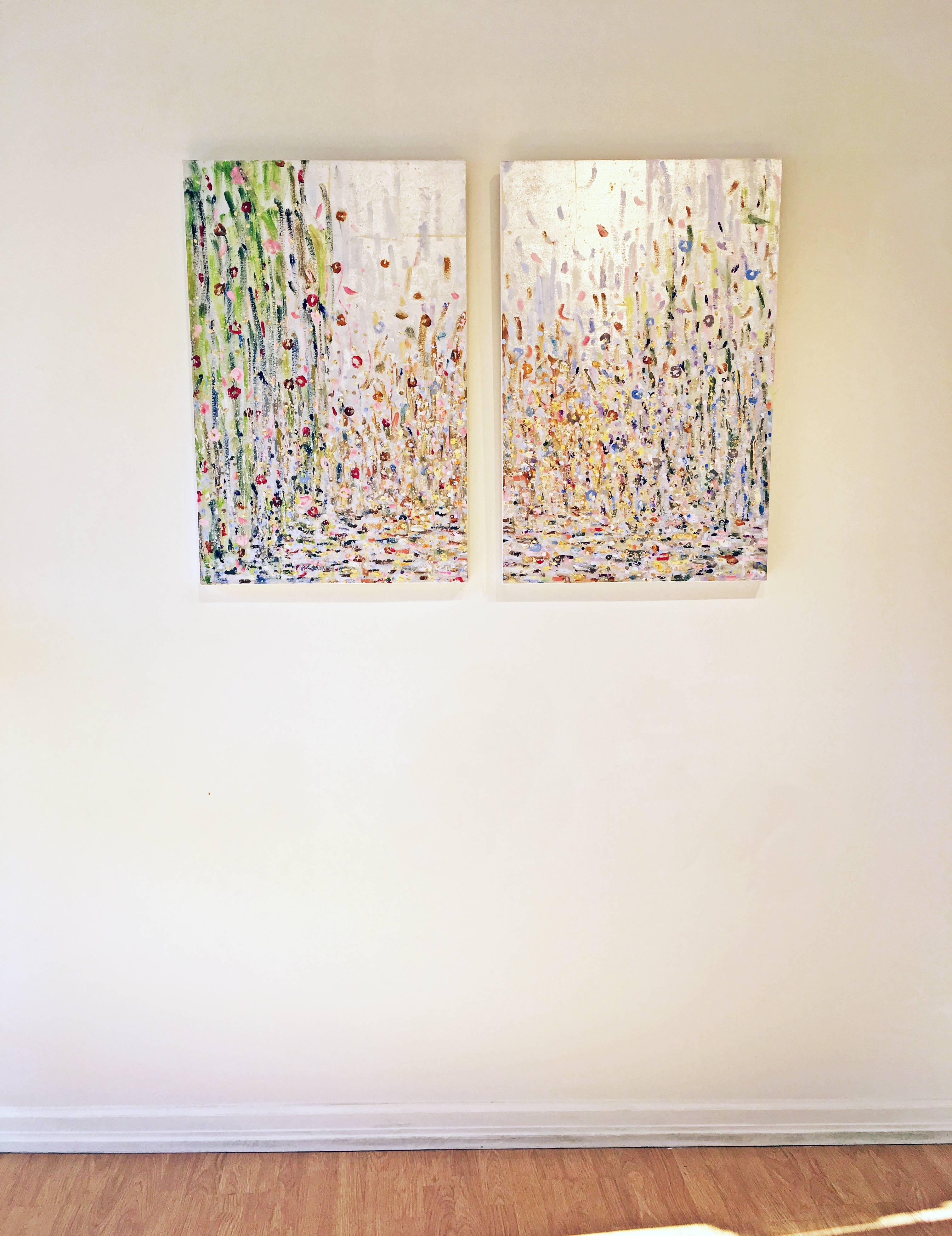 Silver leaf oil painting, Michelle Sakhai, East Meets West Part I & II (Diptych) 2