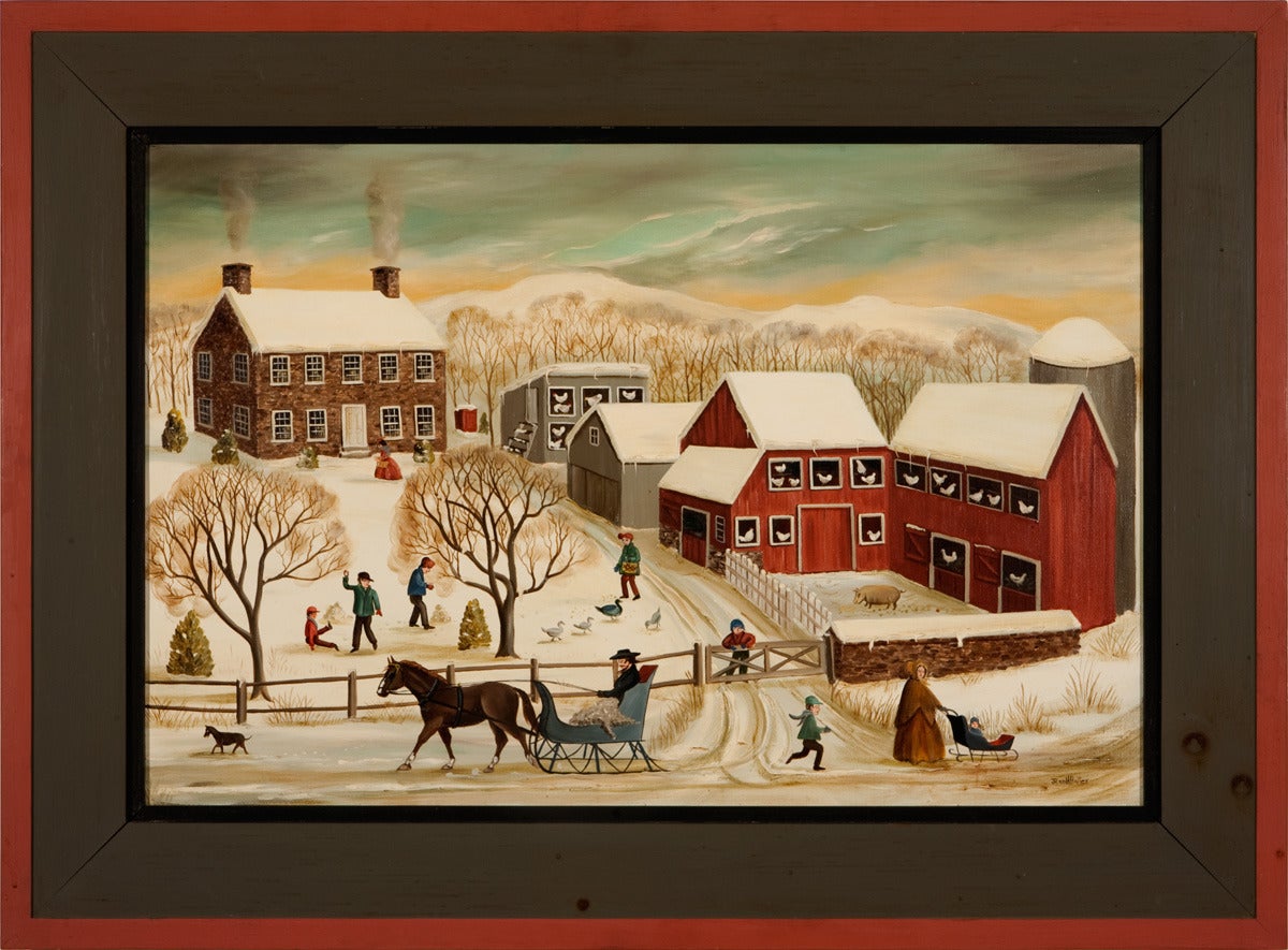 Jean H. Halter Landscape Painting - "Chicken Farm Winter, New Hope"