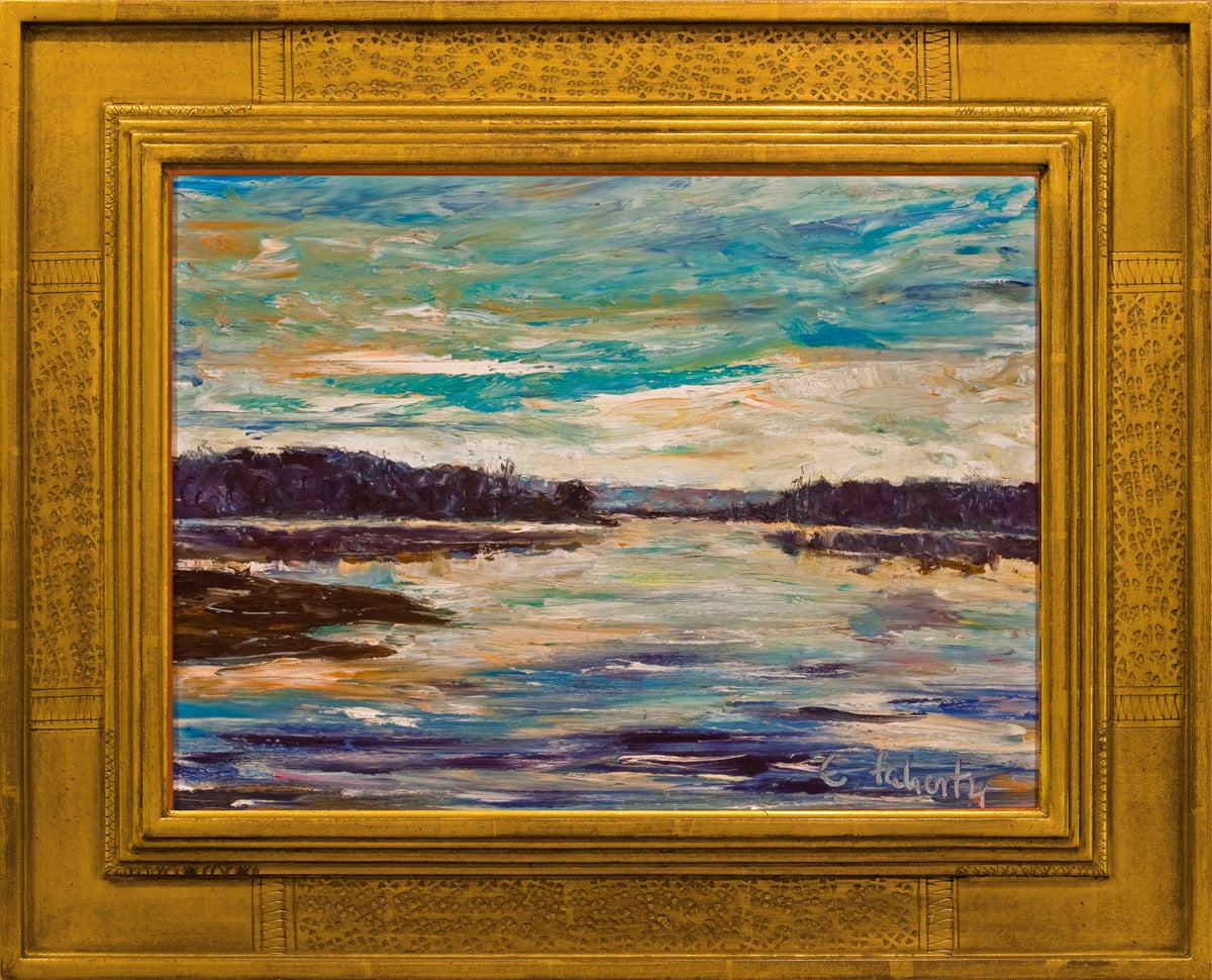 Evelyn Faherty Landscape Painting - "Delaware River at Sunset"