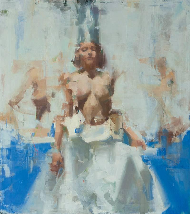 White Dress - figurative female semi nude beauty / abstract  realism 