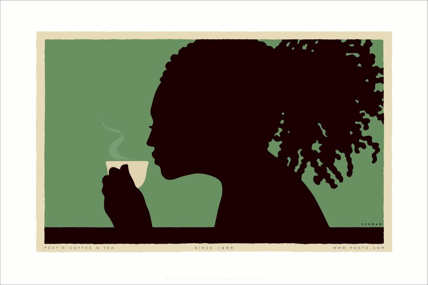 Michael Schwab Figurative Print - Girl Sipping Coffee