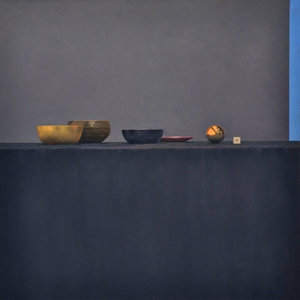Willard Dixon Still-Life Painting – Stillleben mit lila Teller / Öl auf Leinwand