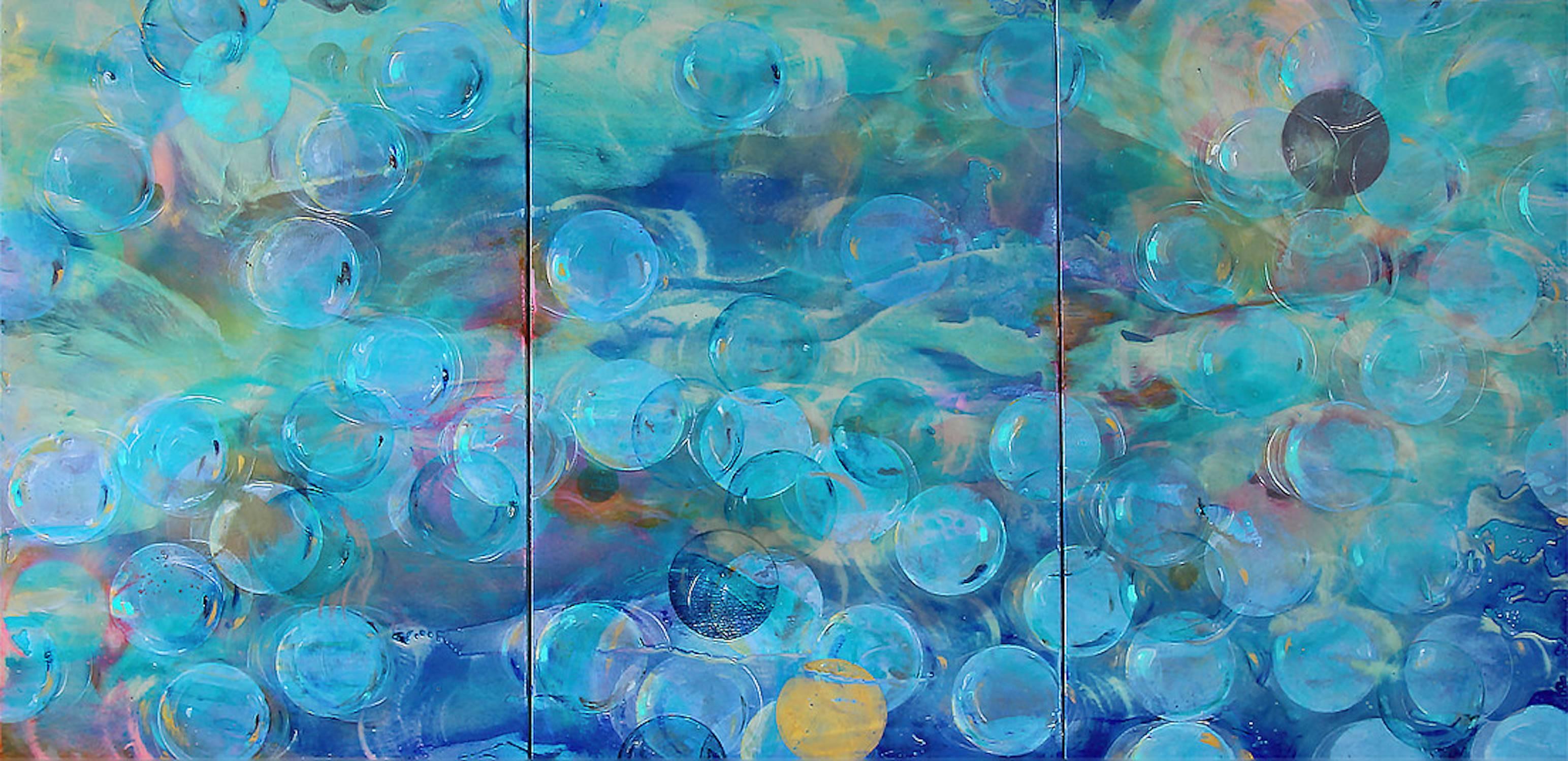 Erin Parish Abstract Painting - The Dreamers of the Dreams / acrylic and resin on canvas - blue triptych
