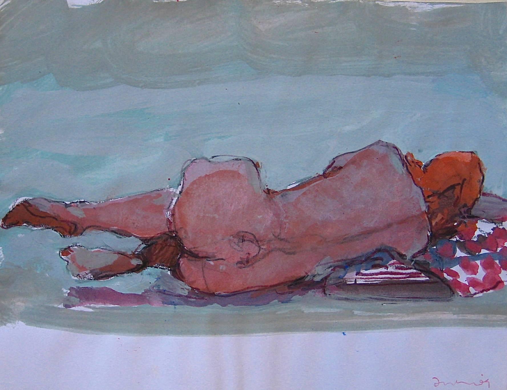 Kim Frohsin Nude Painting - Feet Up / nude - mixed media acrylic on paper