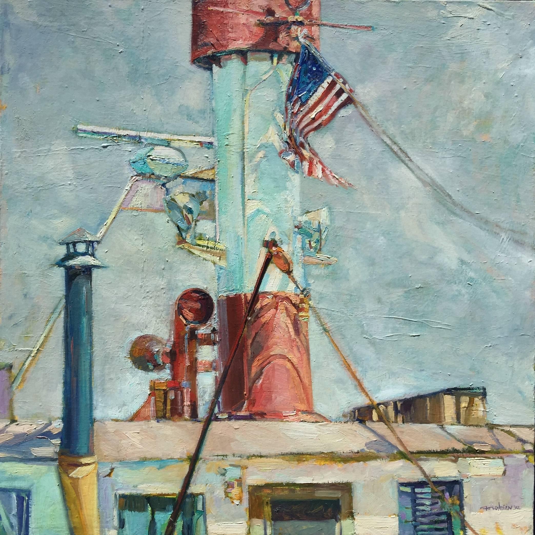 Kim Frohsin Still-Life Painting - Fireboat with Flag