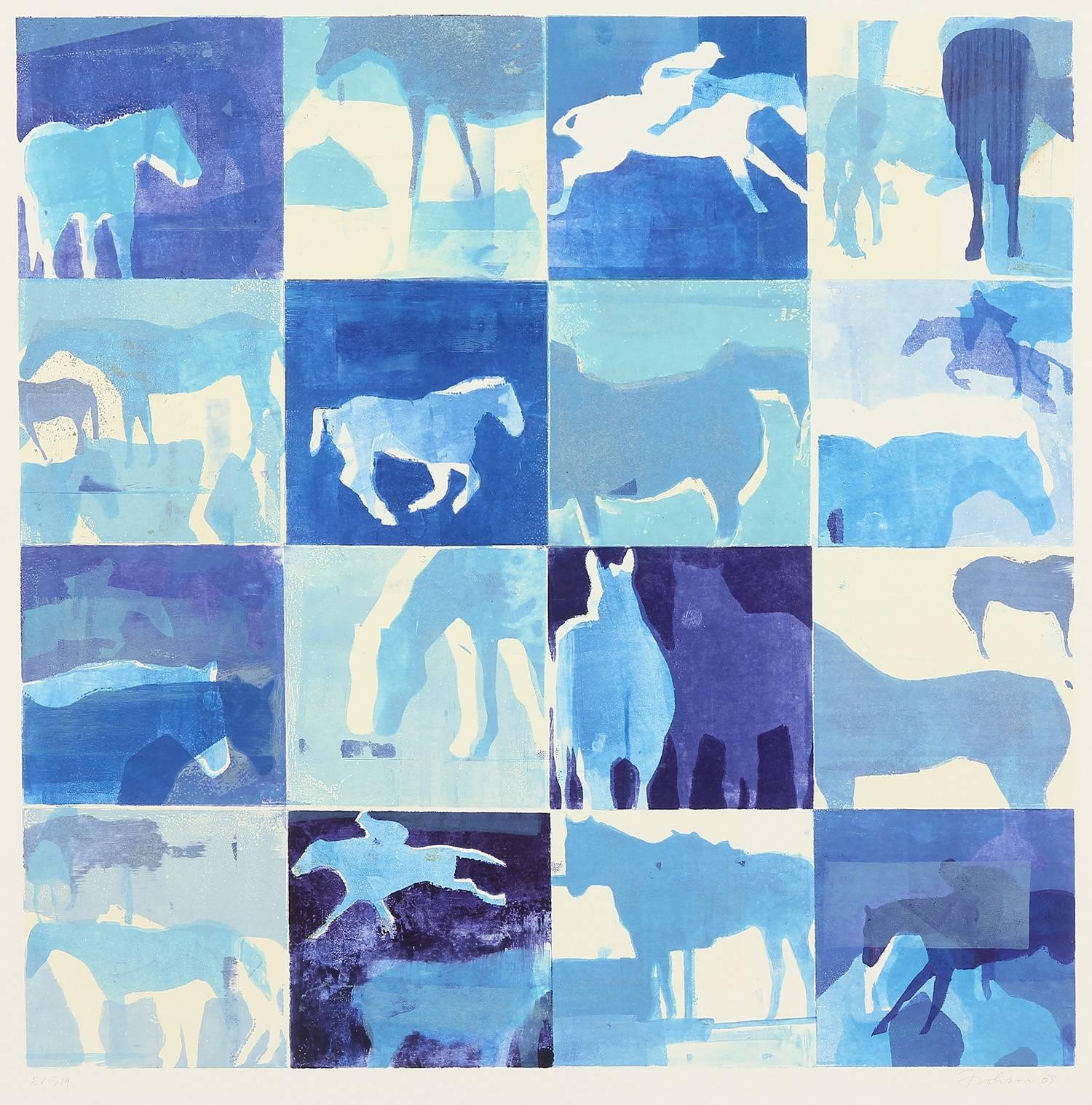 Kim Frohsin Animal Print - Blue Horse Grid