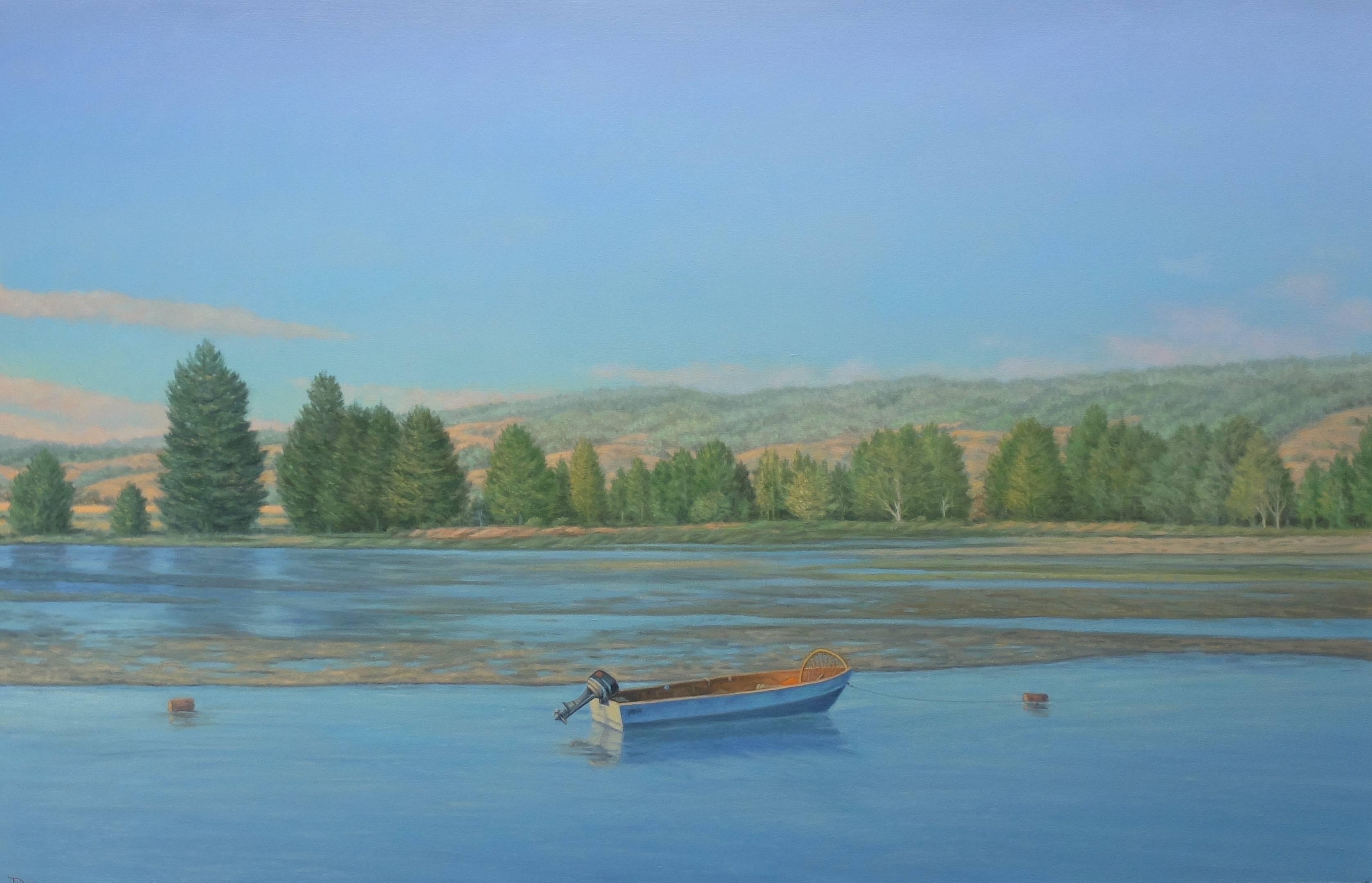 Willard Dixon Still-Life Painting - Bolinas Lagoon - serene blue sky and water painting