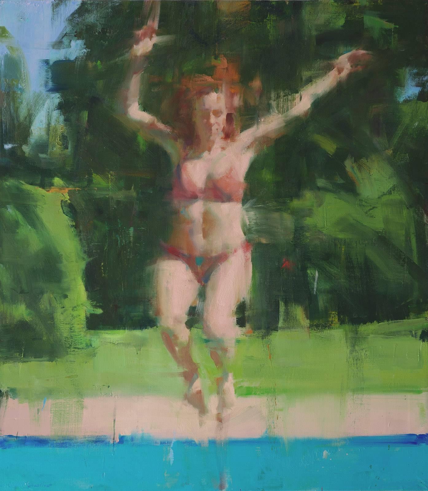 Figurative Painting di David Shevlino - Figura che salta / olio su tela