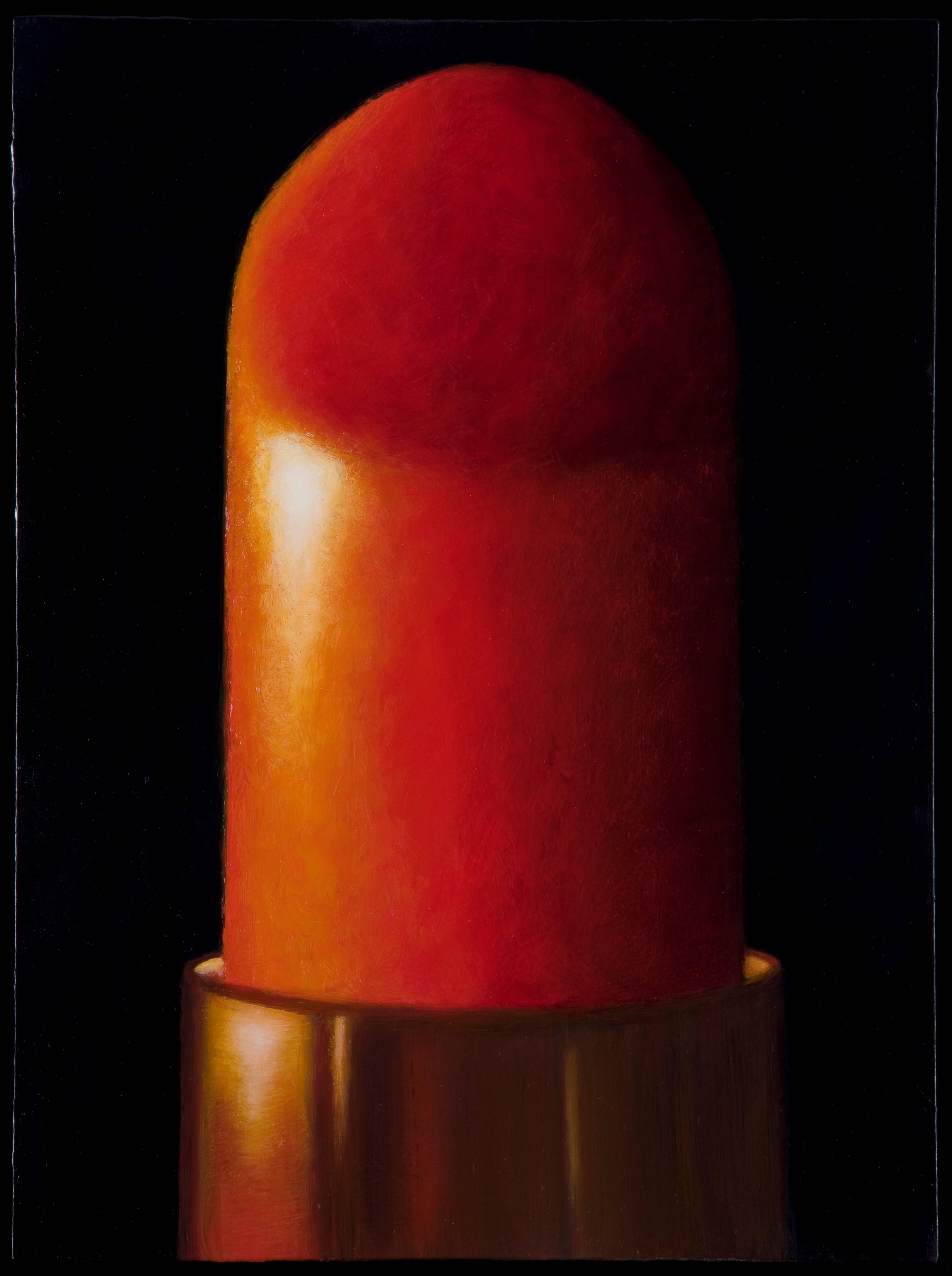 Elizabeth Barlow Still-Life Painting - Power Red  / oil on panel - lipstick