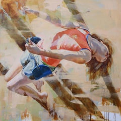 Long Summer Shadow / girl swinging - oil painting