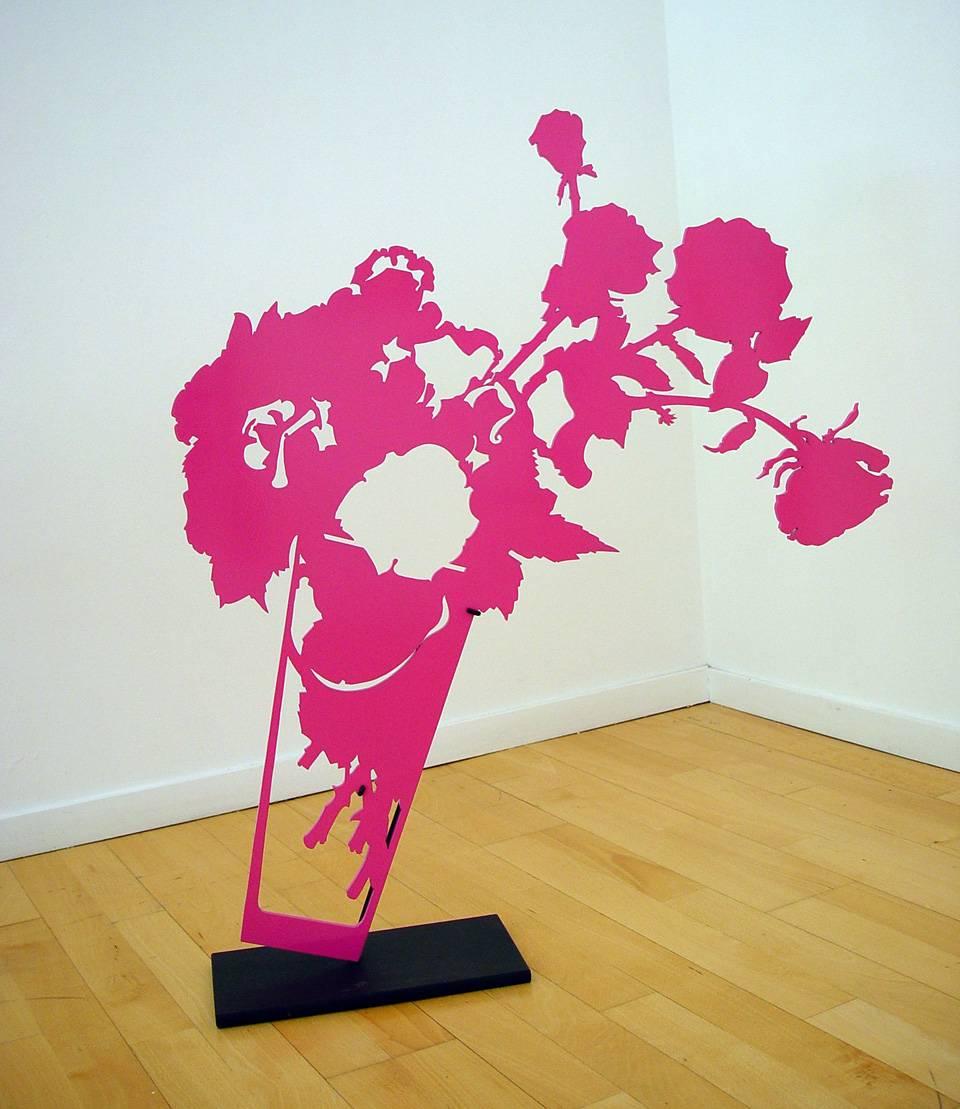 Gary Bukovnik Still-Life Sculpture - Tipping Pink Roses / steel sculpture