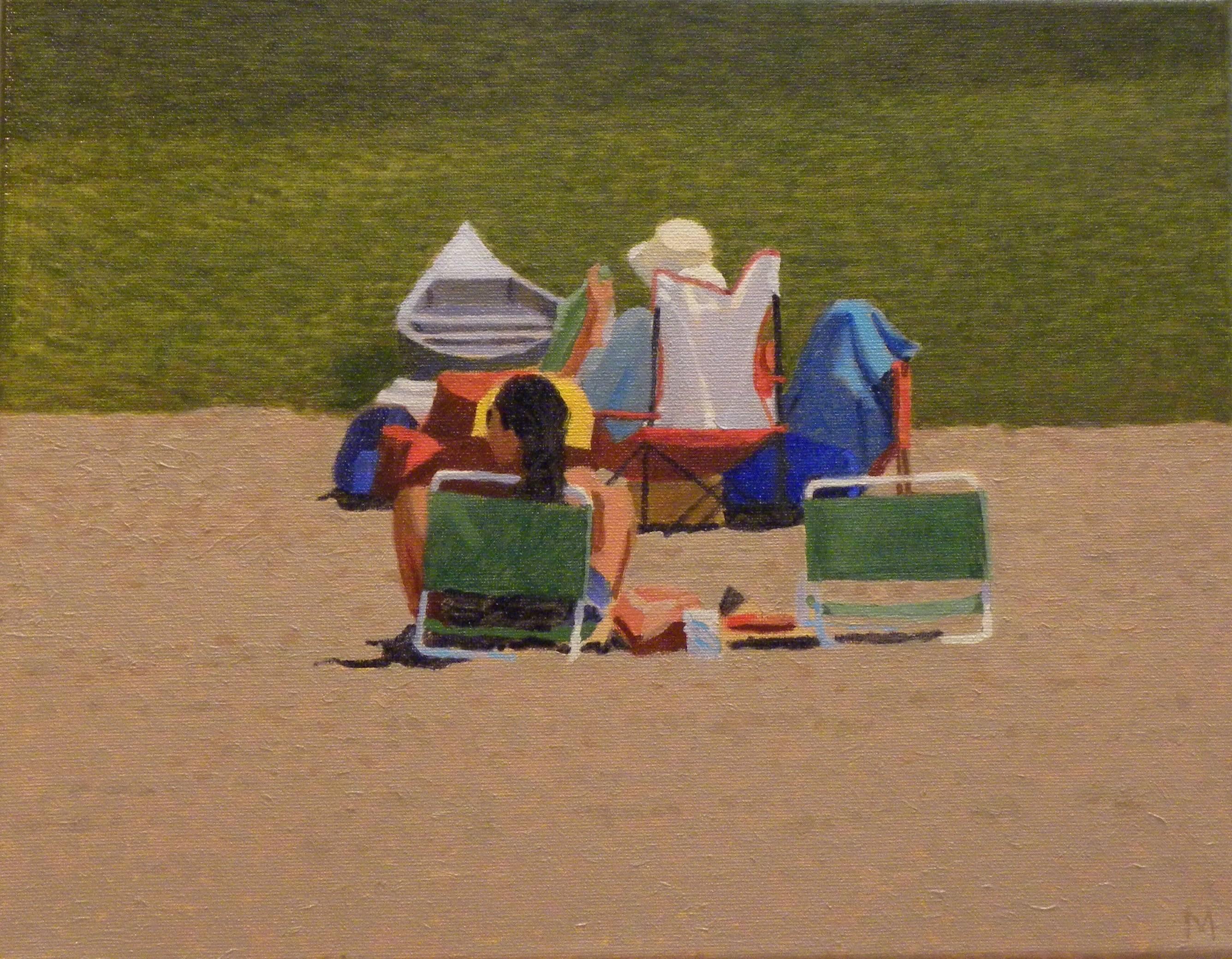 Mary Robertson Figurative Painting - Two Green Chairs / figurative oil on canvas