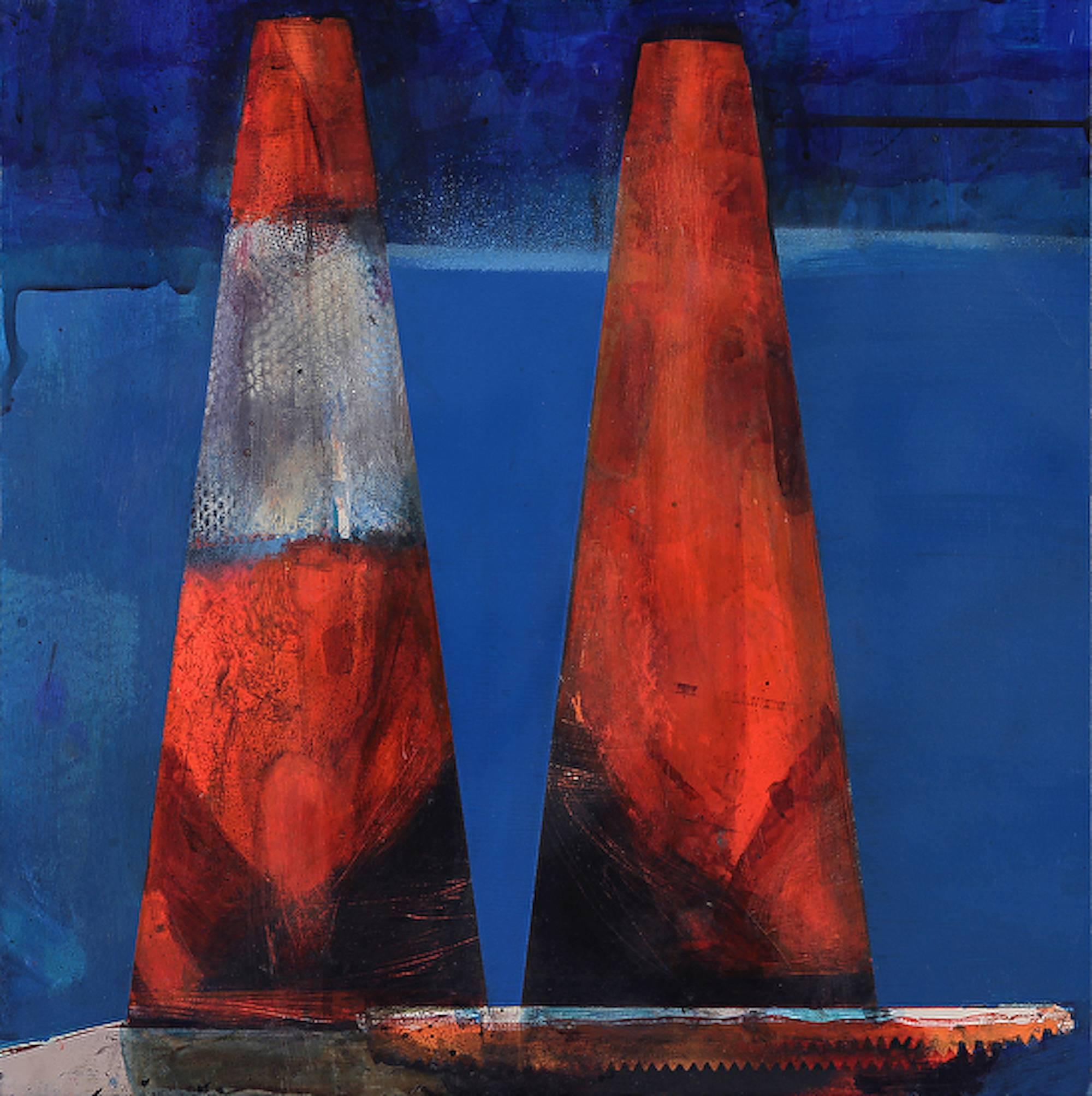 Kim Frohsin Still-Life Painting - Cones: Married Couple / mixed media painting