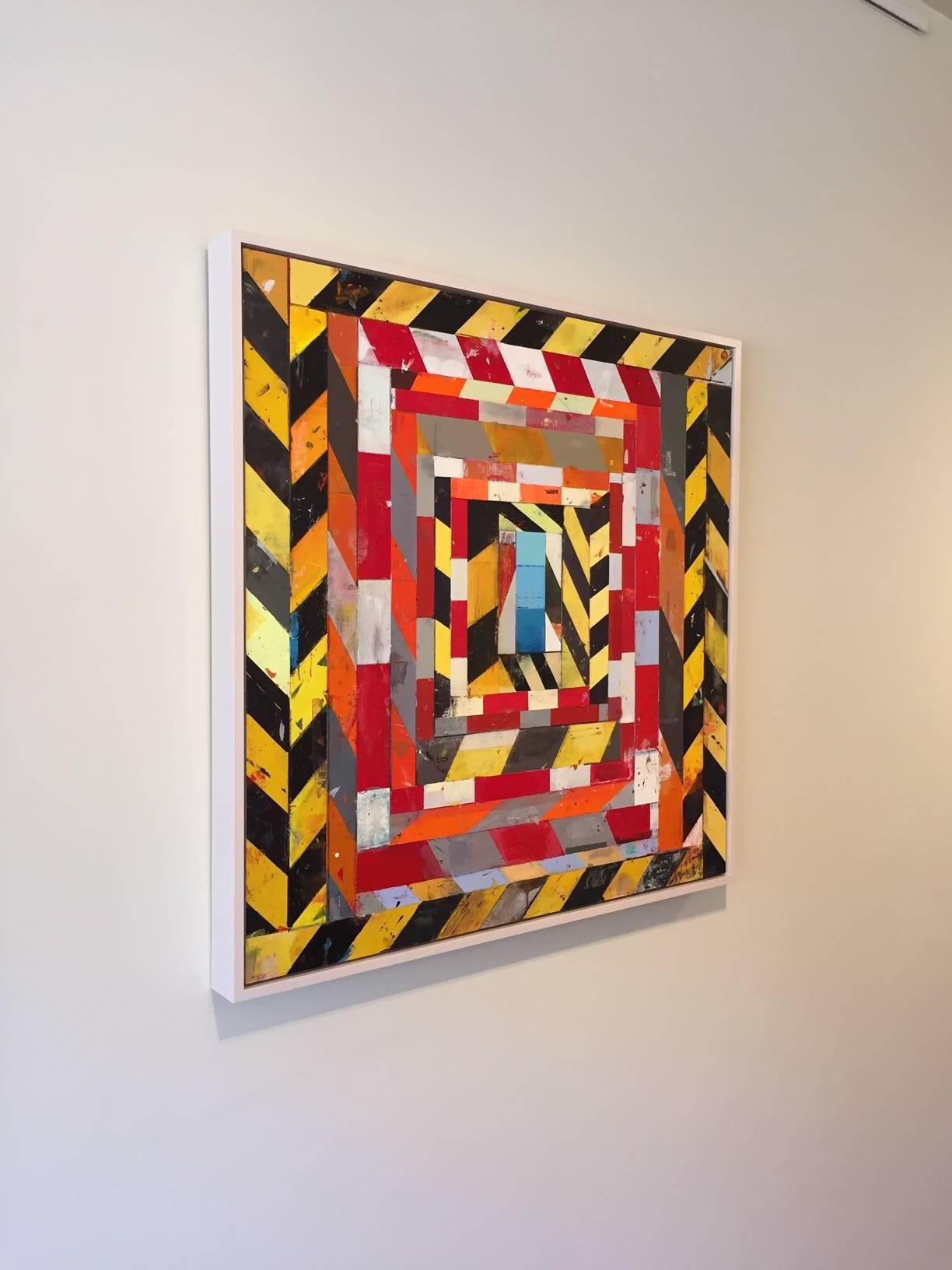 Quadro iconico della serie Cautionary Tales di Kim Frohsin del 2015. 'Mastaba e cielo' è un dipinto altamente contemporaneo creato con tecnica mista: acrilico, pigmento secco, inchiostro, matite su tavola d'archivio. L'opera d'arte misura 32 x 32