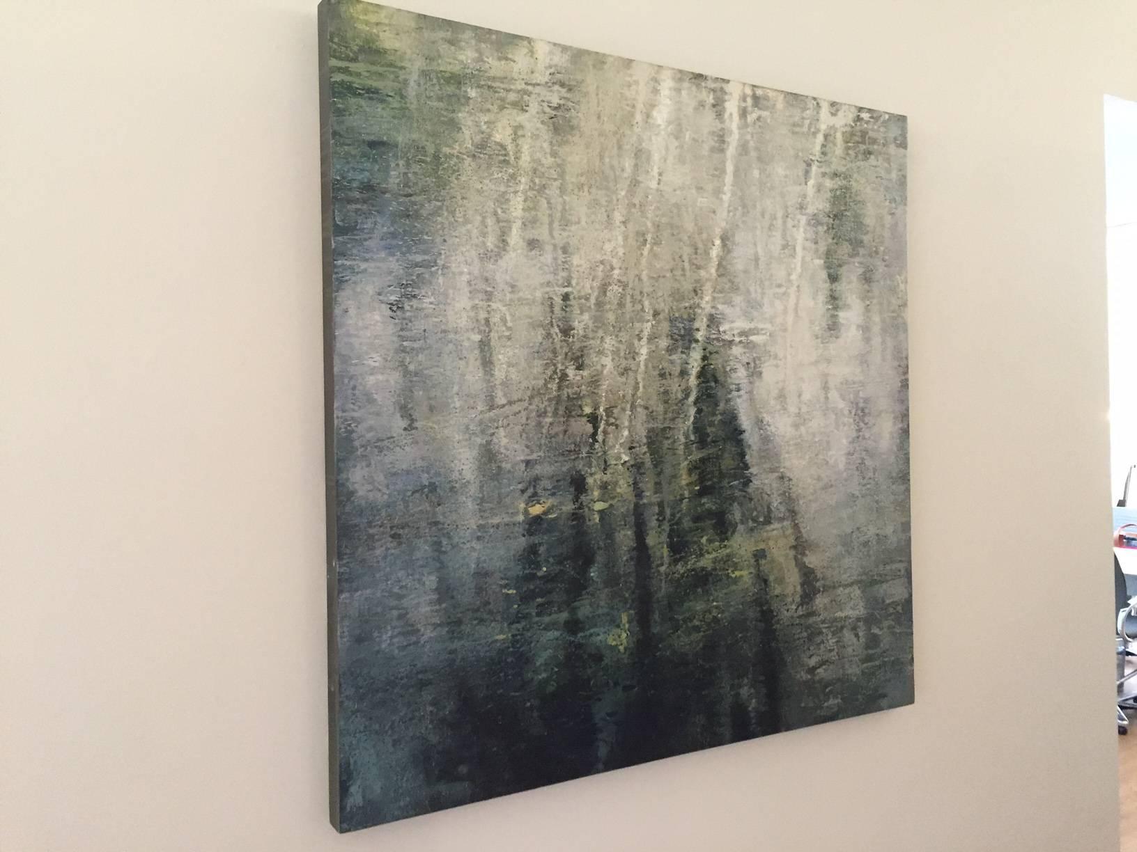 Merced River II / olio astratto su lino e legno - Abstract Painting Grigio di Gail Chase-Bien