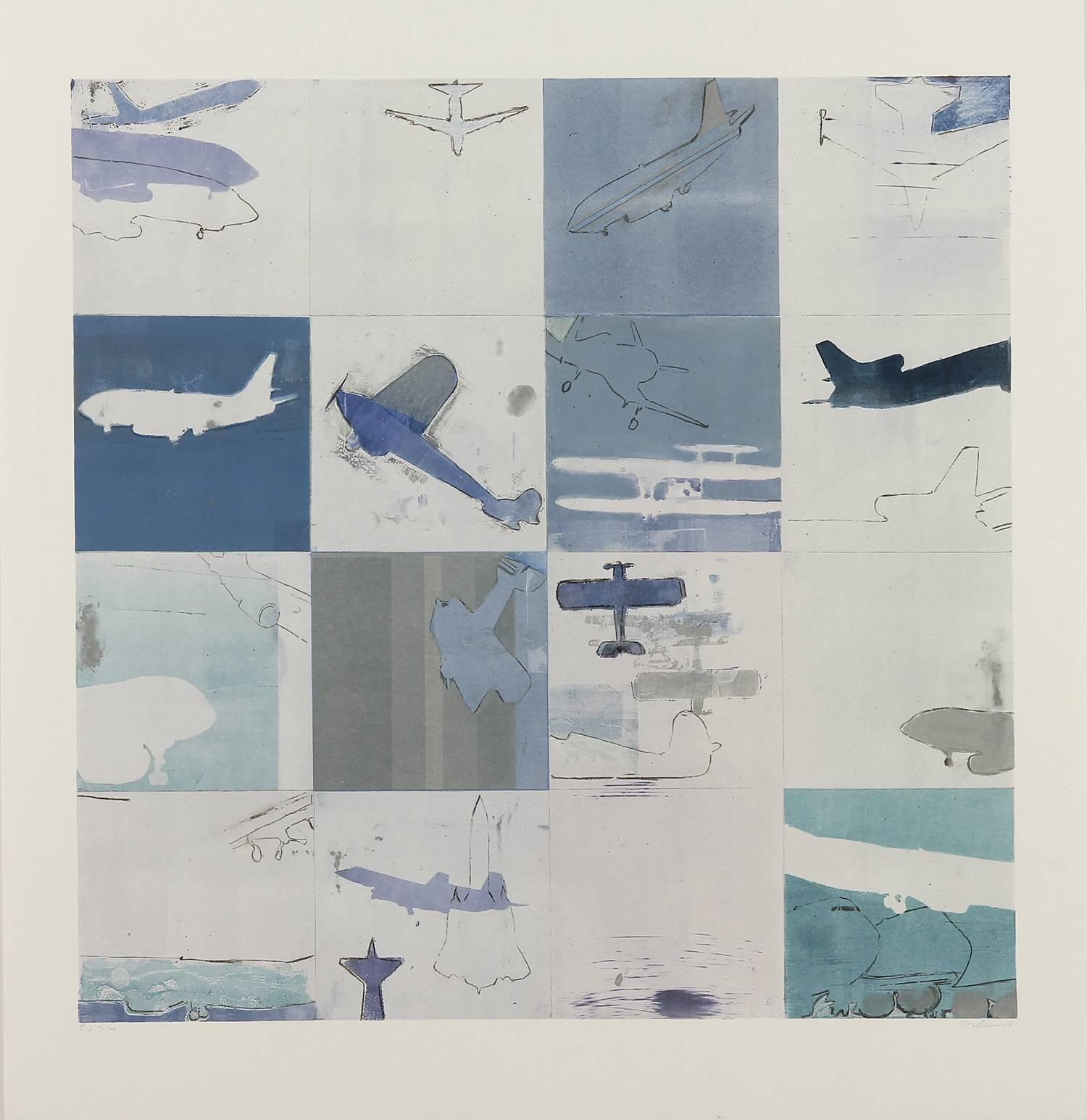 Blauer Flug/Monogramm – Print von Kim Frohsin