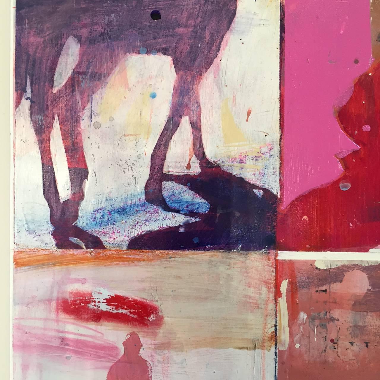 Reds In Overdrive: Horse Grid / original large acrylic painting - Pink Animal Painting by Kim Frohsin