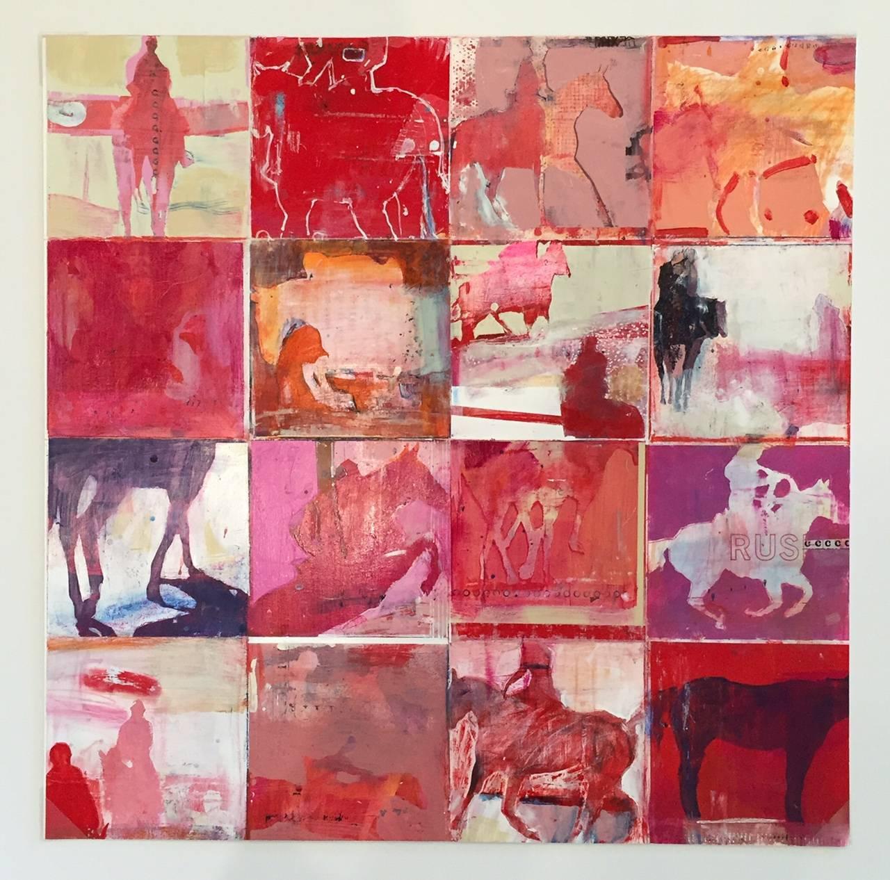Reds In Overdrive: Horse Grid / original large acrylic painting - Painting by Kim Frohsin