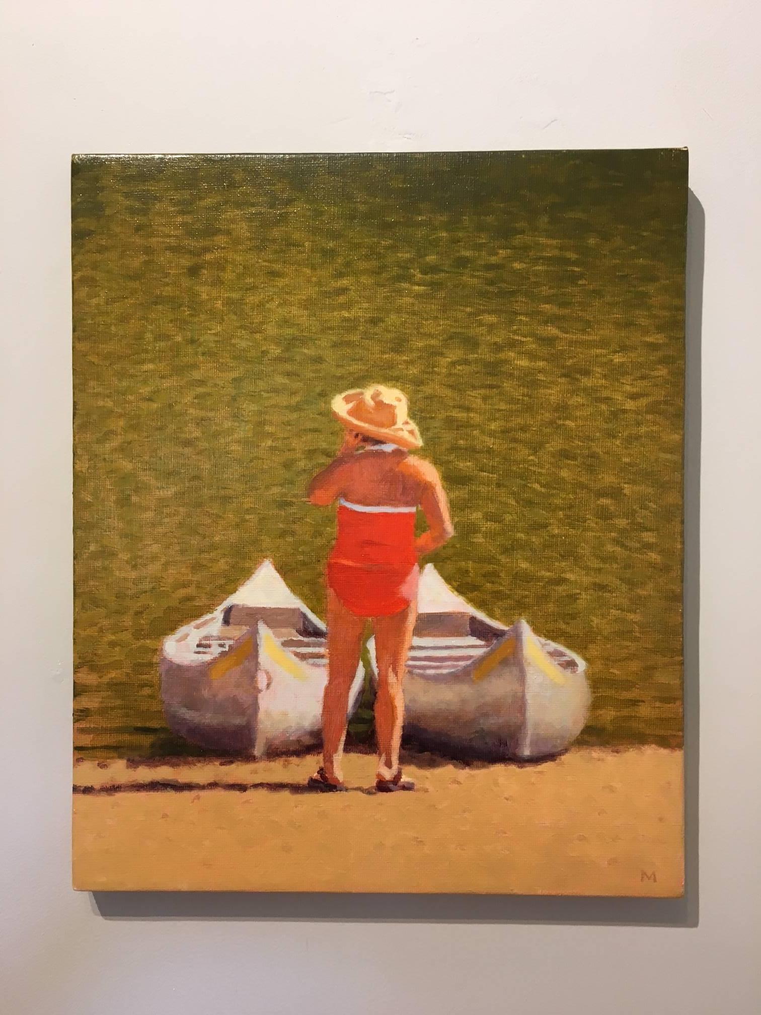 Donna con cellulare - Painting di Mary Robertson