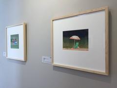 Pink Umbrella. Green Chair